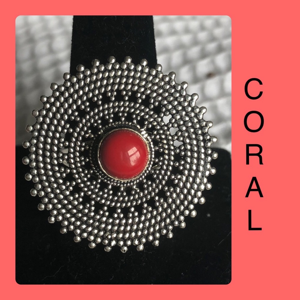 Coral Mandala Handmade Silver Boho Ethnic Ring